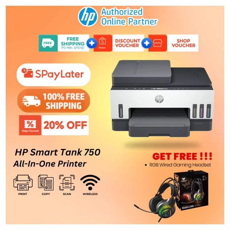 HP Smart Tank 750, A4 Wireless Multifunction Colour Inkjet